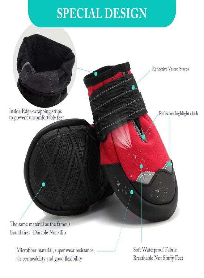KUTKUT Dog Boots Waterproof Shoes for Dogs with Reflective Straps, Rugged Anti-Slip Soft Sole Dogs Paw Protector for Small Medium Large Dogs (Red, Size: 5) - Image 2